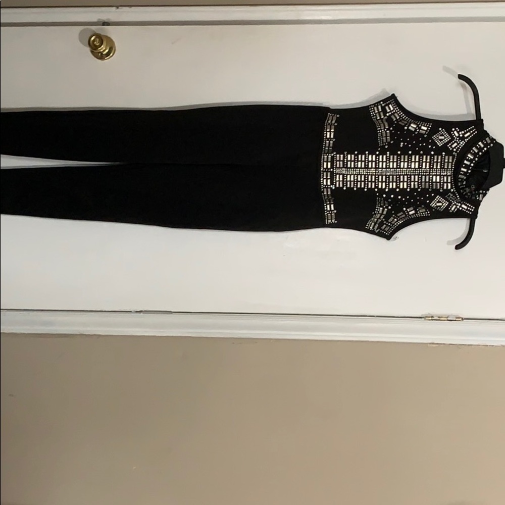 Black romper with silver rhinestones